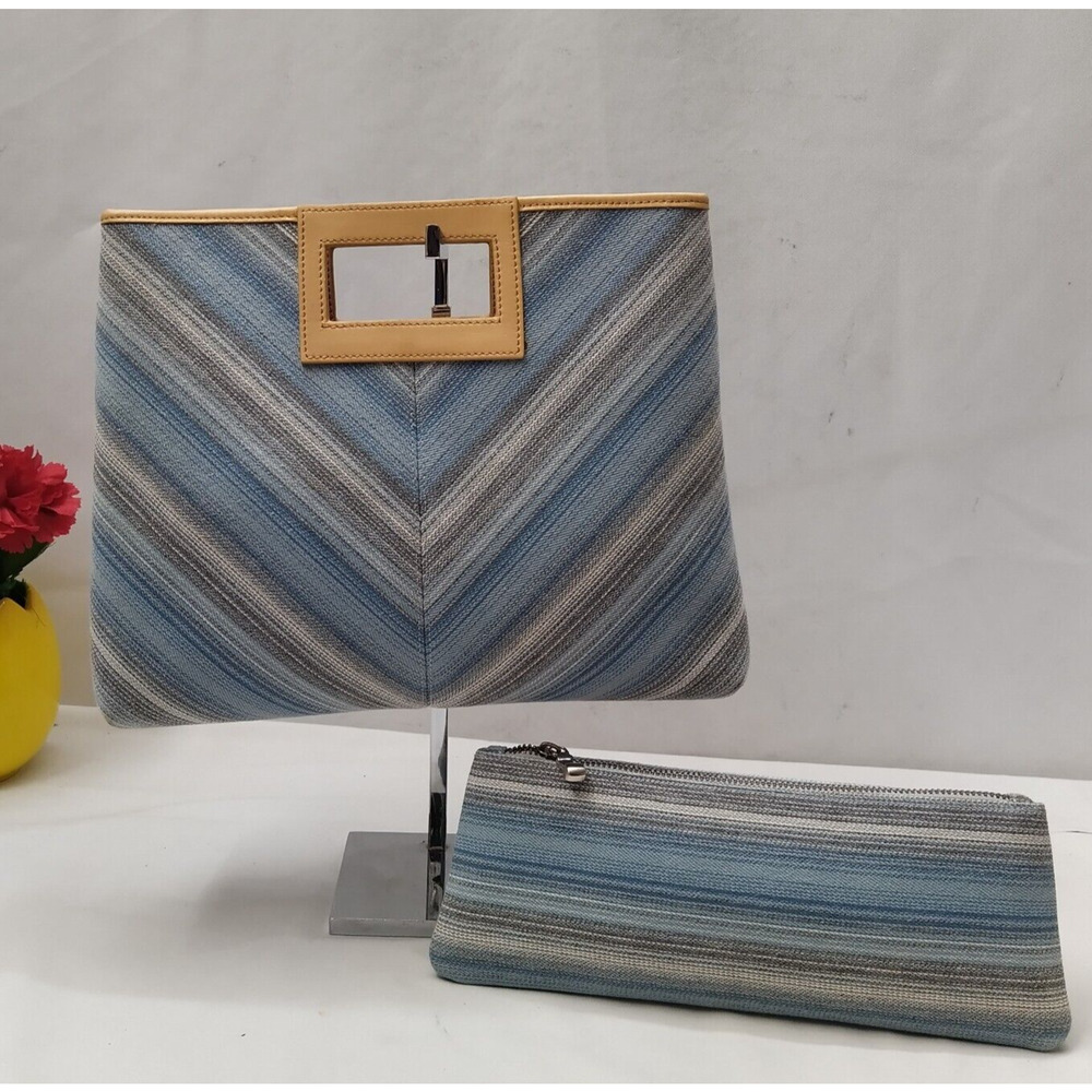 Armani Exchange Multicolor Canvas Stripes Clutch Handbag With Marching Wallet